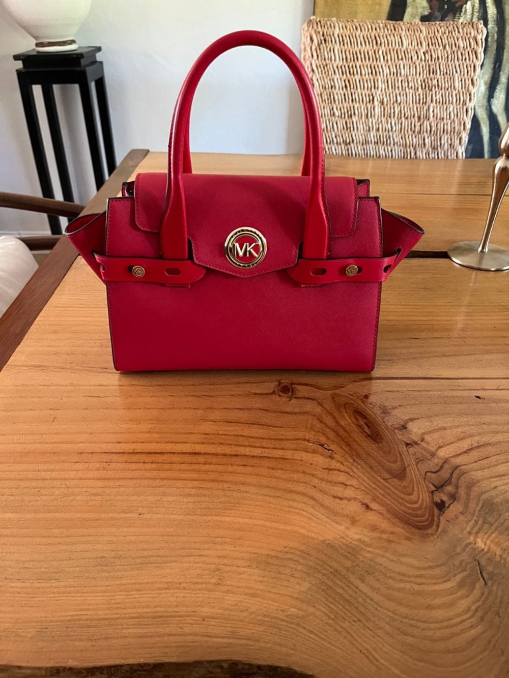 Michael Kors Red Leather Top-Handle Satchel with Gold Logo
